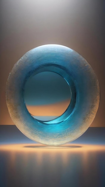 Círculo brillante azul con fondo de vidrio de gradiente transparente representación 3D