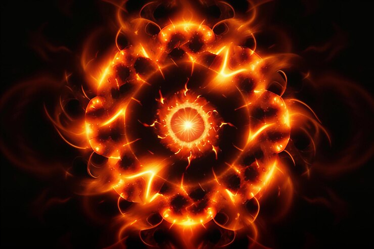 Foto un círculo brillante de fuego y llamas con un diseño circular en el centro