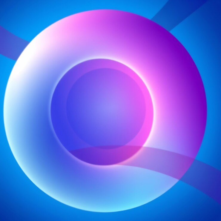 Foto círculo brillante de neón azul y púrpura abstracto sobre un fondo azul