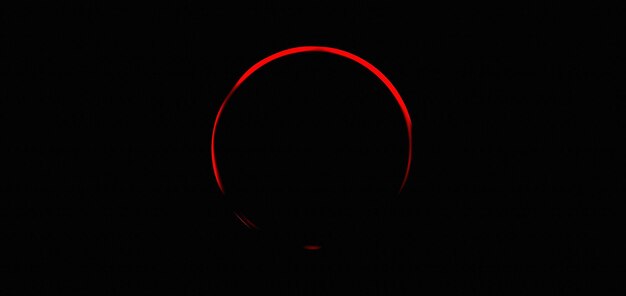 Círculo de color neón rojo sobre un fondo negro oscuro en un audaz diseño abstracto 3D