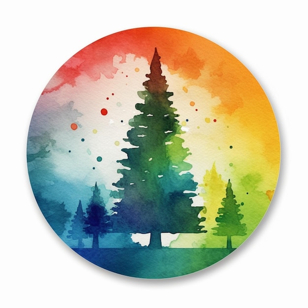un círculo de colores brillantes con un árbol y un cielo de arco iris ai generativo