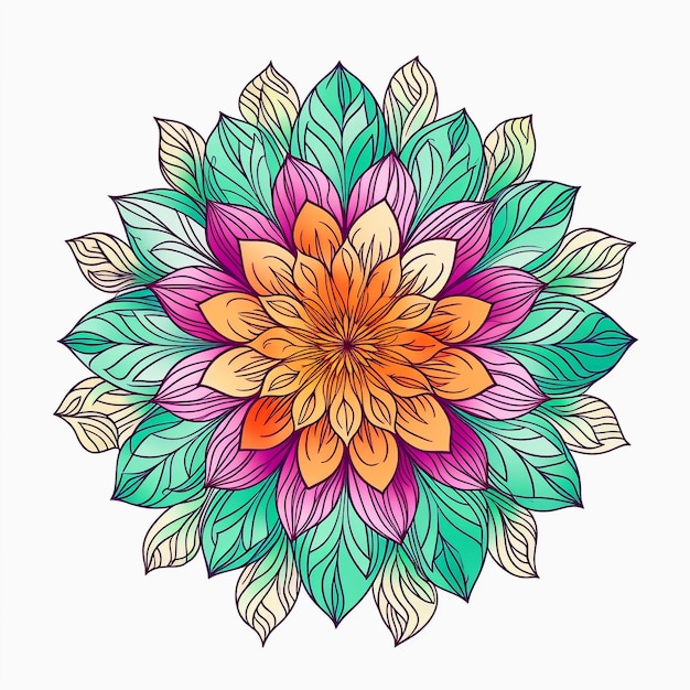 Círculo colorido desenhado à mão desenho floral simples