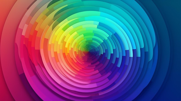 Un círculo colorido con un fondo de colores del arco iris.