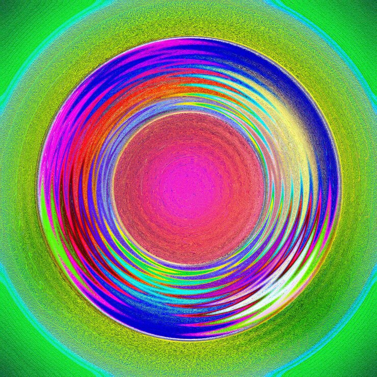 Foto un círculo colorido con un fondo verde y una espiral en el medio