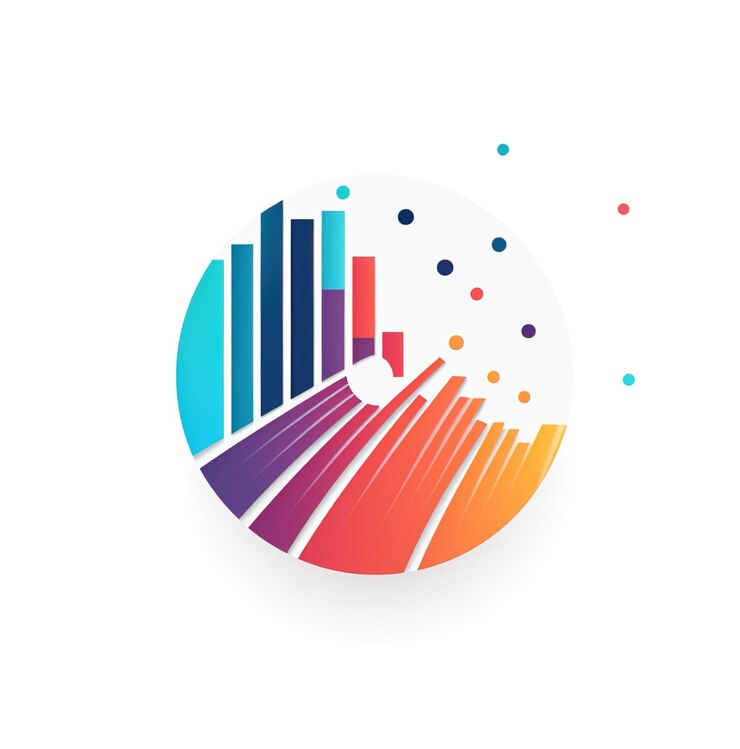 Foto un círculo colorido con un gráfico de un logotipo multicolor con un dibujo lineal multicolor.