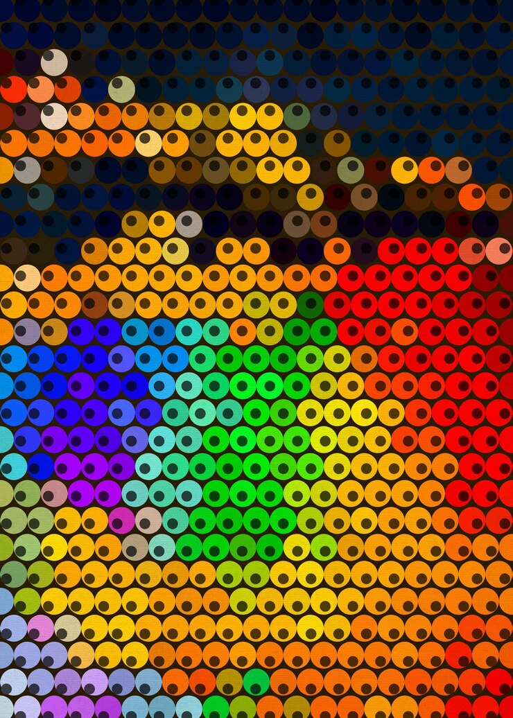 Foto un círculo colorido de salpicaduras de colores está en una pared