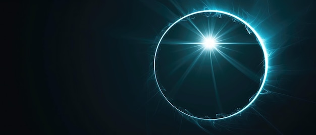 Foto círculo de néon azul brilhante com raios de energia dinâmica