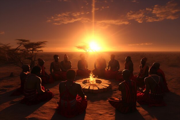 Foto círculo de tambores africanos sob um sol ardente ritmo res 00350 02