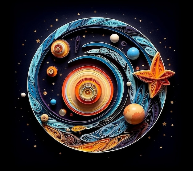 un círculo con un diseño colorido con el universo en él