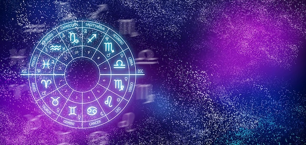 Círculo do zodíaco no fundo de um espaço espaço de cópia de banner da web de astrologia