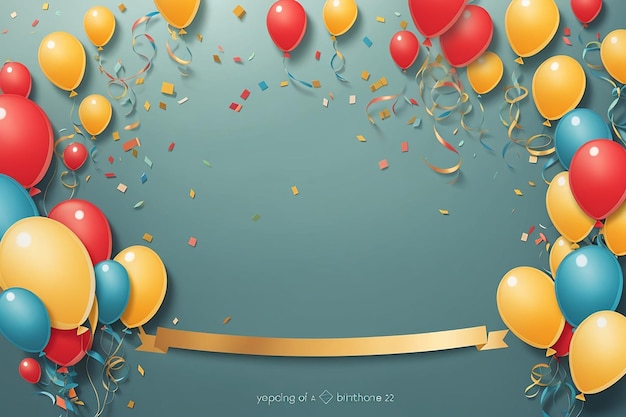 Círculo dorado plano y globos de fondo de cumpleaños