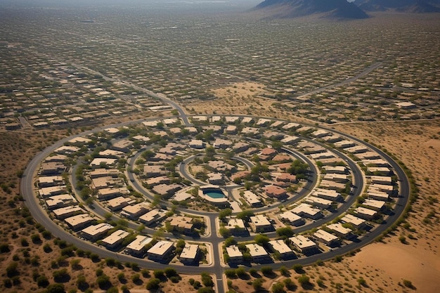 un círculo de forma circular con una casa en el medio