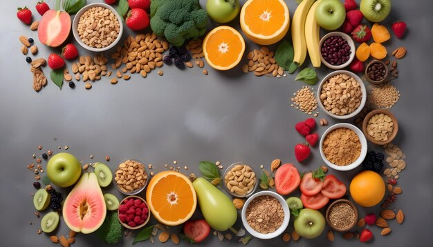 Foto un círculo de frutas y nueces están dispuestos en un círculo