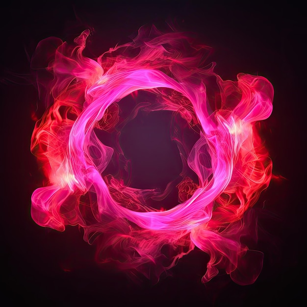 Foto un círculo de fuego crea un círculo de humo rosa.