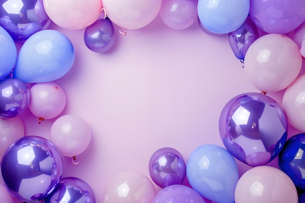 Foto un círculo de globos púrpura y púrpura con un fondo rosa