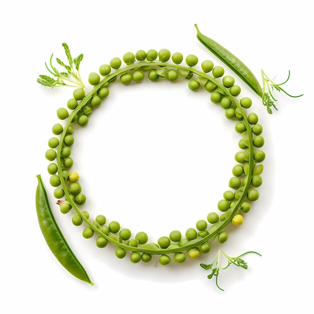 un círculo de guisantes está rodeado por guisantes verdes.