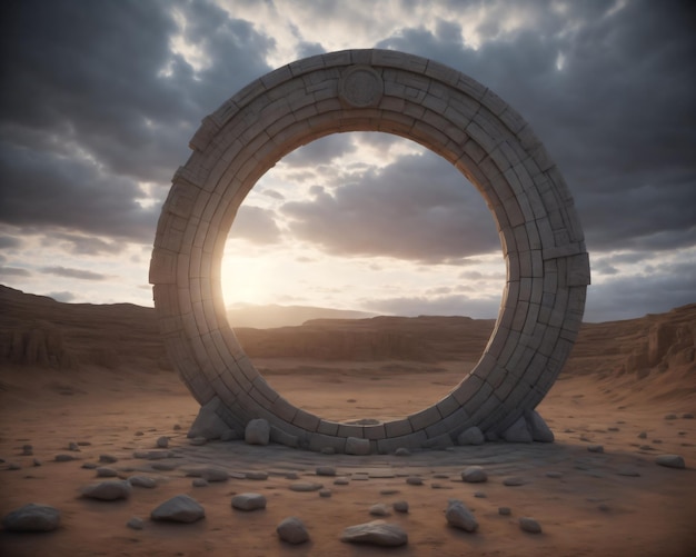 Un círculo hecho de piedras se asienta en el desierto.