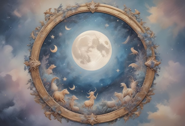 Círculo de horóscopo de astrología una pintura de una luna