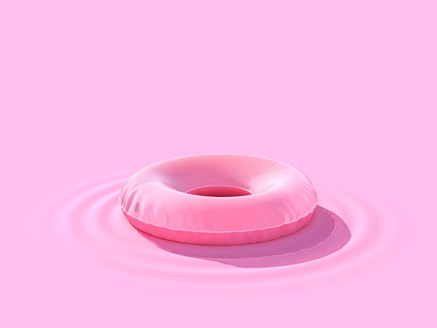 Círculo inflable sobre un fondo rosa pastel Concepto de vacaciones de verano Flat lay 3d render
