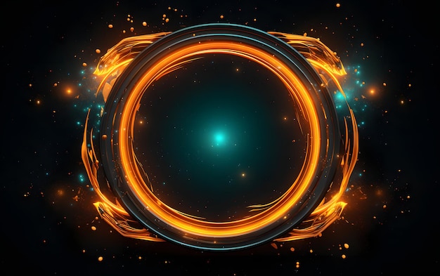 Un círculo con luces anaranjadas y amarillas y la palabra fuego en él.