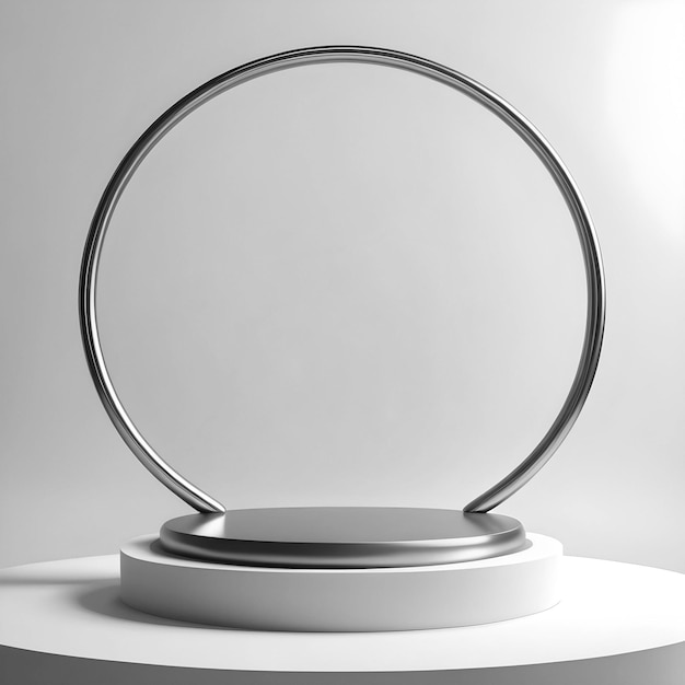 Círculo metálico geométrico para la exhibición de productos cosméticos maqueta 3D pedestal blanco redondo mínimo