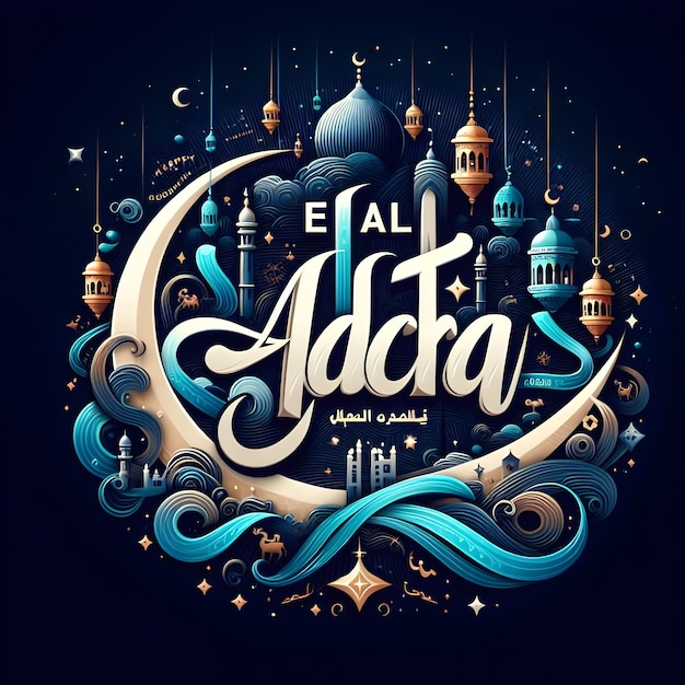 un círculo de una mezquita con la palabra Eid Al Adha en él