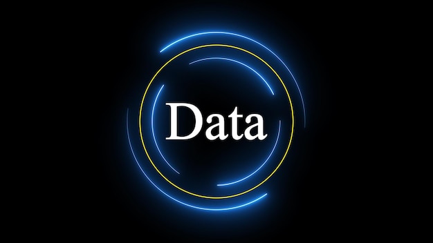 Círculo de neón con la palabra datos en el centro contra un fondo oscuro