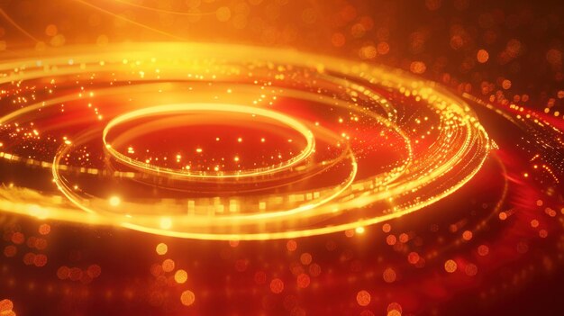 un círculo de oro y luz roja en un fondo oscuro