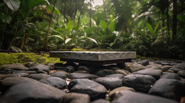 Un círculo de piedra con un fondo verde y un pequeño círculo de piedra