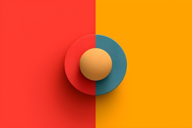 Foto círculo en una placa roja y azul sobre un fondo naranja ai generative