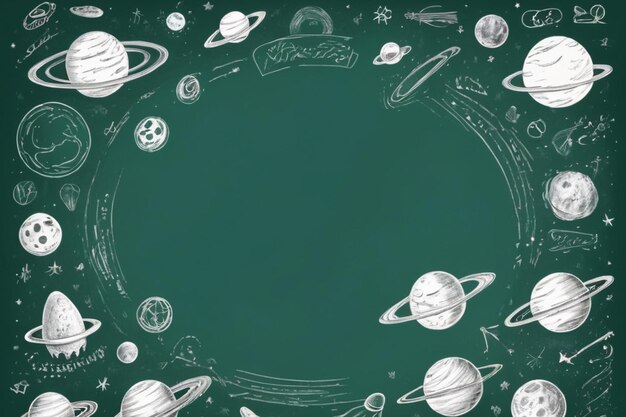 Un círculo de planetas con un círculo de estrellas en la parte inferior