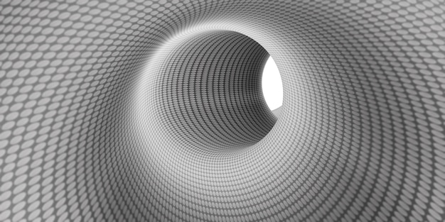 Círculo profundo blanco y negro Patrón de rosca de tubería Tubería con un fondo profundo Perspectiva de la hipnosis geométrica que fluye hacia abajo por debajo de la ilustración 3D.