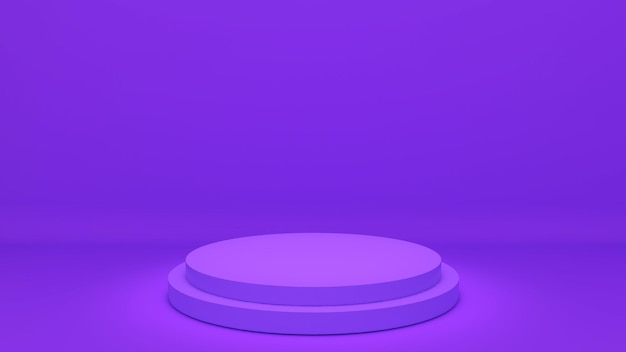 Círculo roxo fica em um fundo roxomock up pódio para apresentação do produto3d rendering