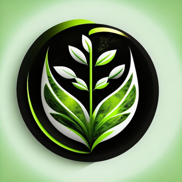 Foto un círculo verde y negro con el logo de una planta