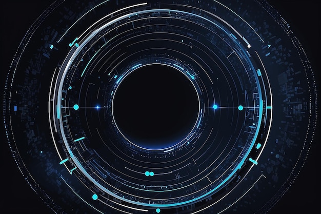 Círculos y cuadrícula de tecnología abstracta sobre fondo azul oscuro