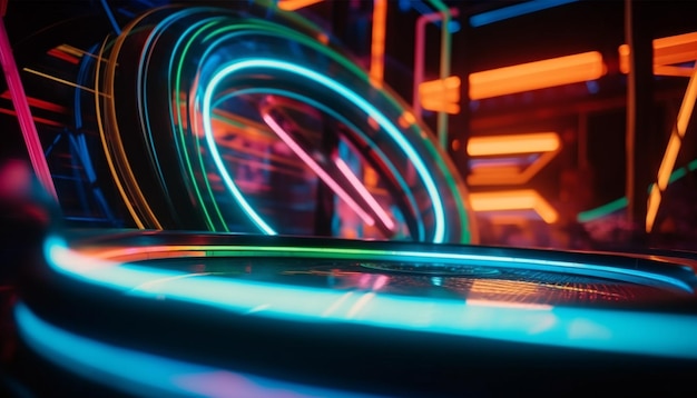 Círculos de neon brilhantes acendendo o design futurista de boate gerado por IA