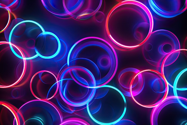 Círculos de néon brilhantes formando um padrão abstrato Um padrão abstrato criado por néon brilha