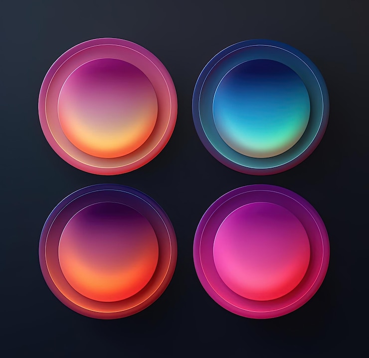 Foto círculos de diferentes colores que se colocan en el estilo de gradientes sutiles