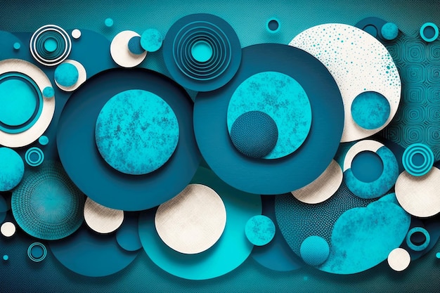 Círculos geométricos abstratos na cor azul no fundo da colagem do papel de arte criado com ai generativo
