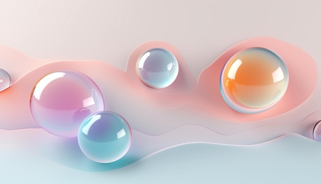 Círculos líquidos abstractos sobre un fondo de color pastel con espaciado diseño 3D de una esfera de color arco iris plantilla para un gradiente de moda en un estilo minimalista 3D