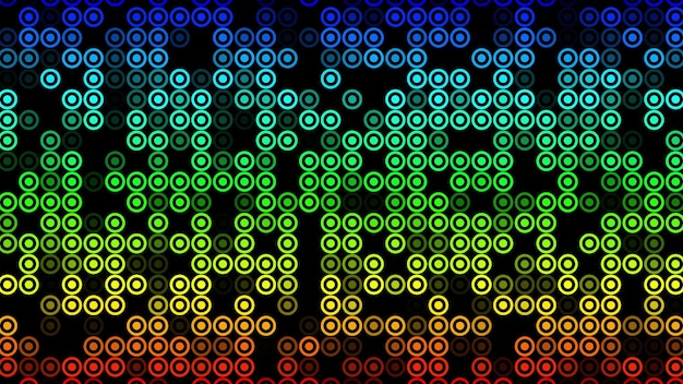 Círculos piscando multicoloridos em um fundo preto abstrato fundo festivo para publicidade parabéns texto colorido criativo plana formas dinâmicas animação negócio bg 3d render