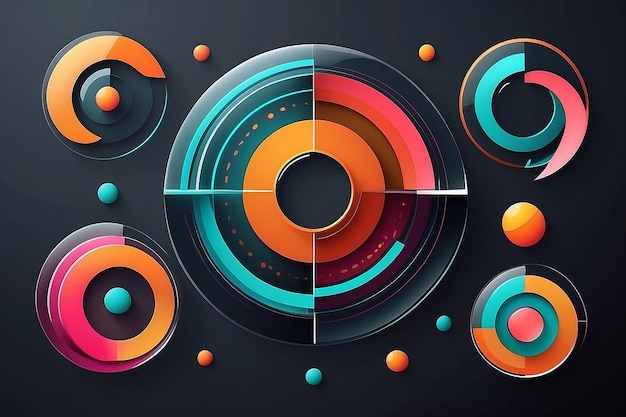 Foto círculos y sectores coloridos formas geométricas artísticas en estilo de morfismo de vidrio elementos de diseño vectorial abstracto