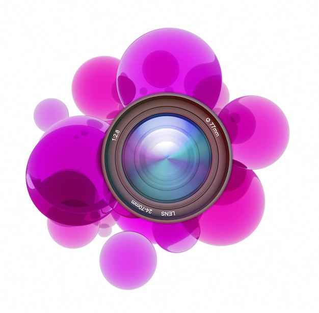 Círculos transparentes púrpuras que rodean la lente de una cámara.