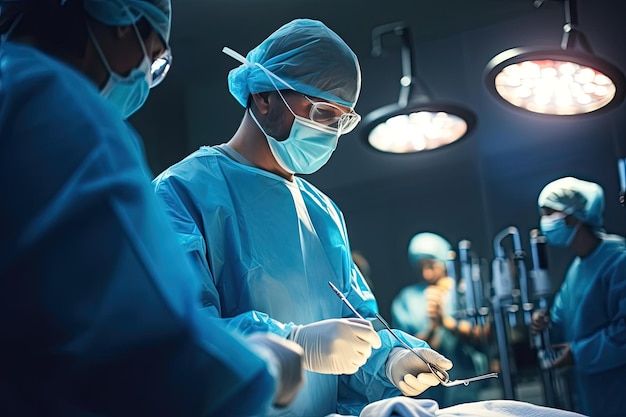 Un cirujano está trabajando en un paciente en un hospital.