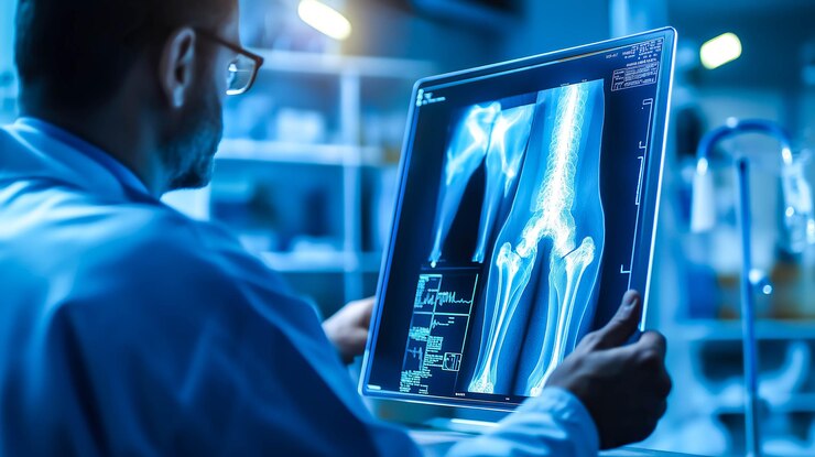 Un cirujano ortopédico examina los huesos del cuerpo de un paciente Radiografías de huesos IA generativa