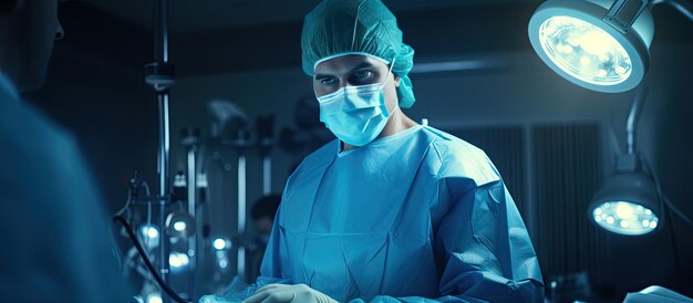 Cirujano que opera en el quirófano con tratamiento contra el cáncer se centra en el espacio vacío de la medicina moderna
