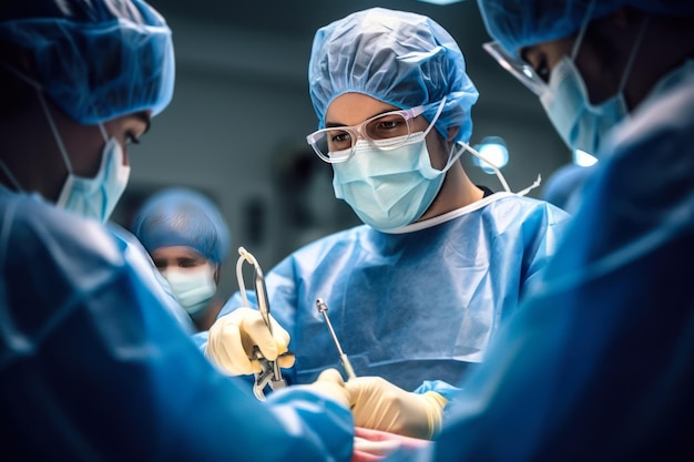 El cirujano realiza una operación en ropa de protección generativa ai