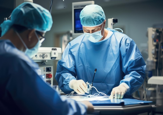 Un cirujano robótico avanzado impulsado por IA que realiza una delicada cirugía cardíaca en un quirófano de alta tecnología