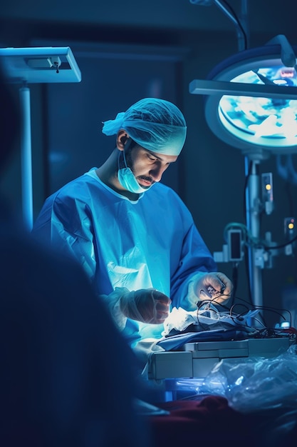 cirurgião na mesa de operação operação médico médico saúde remédio azul covid coronavírus
