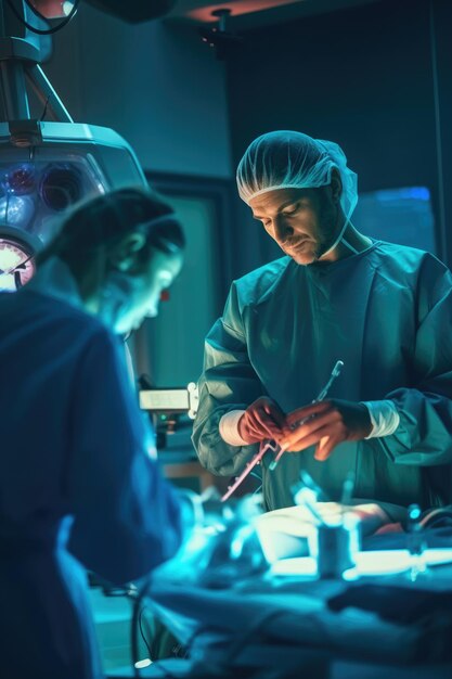 Foto cirurgião na mesa de operação operação médico médico saúde remédio azul covid coronavírus